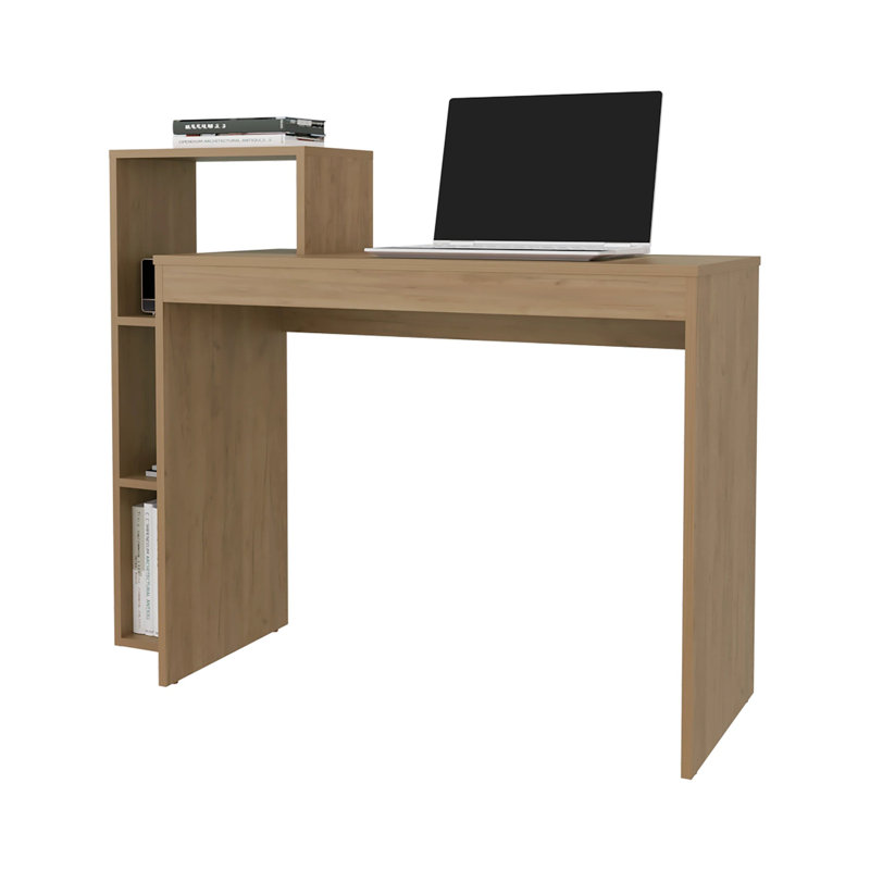 Bureau d'ordinateur en chêne naturel avec rangement ouvert