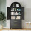 Armoire arquée en métal de 73 po de hauteur, armoires de rangement de style campagne moderne avec 2 portes et 2 tablettes réglables, garde-manger avec 2 tiroirs, armoire avec espace de rangement ouvert, bibliothèque polyvalente-1649022091