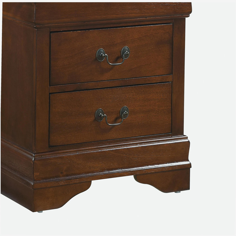 Mobilier de chambre à coucher classique à 2 tiroirs avec finition cerisier brun classique de style Louis Philippe