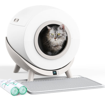 80L+14L Self-cleaning Smart Cat Litter Box With Mat & Garbage Bags for Multi Cats, App Control/Odor Removal/Safety Protection