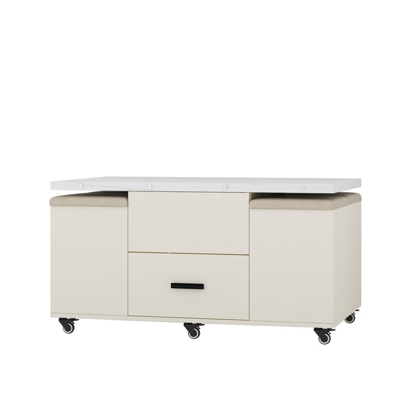 Modern Lift-Up Coffee Table with 4 Stools Set Saving Folding Dining Table