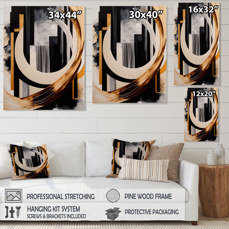 «Gold Touch Art Deco I», art mural abstrait grand, H 40 po x l 30 po x P 1,5 po, Toile tendue