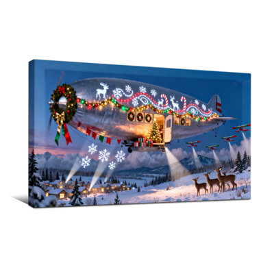 Christmas Christmas Airship Over Snowy Village