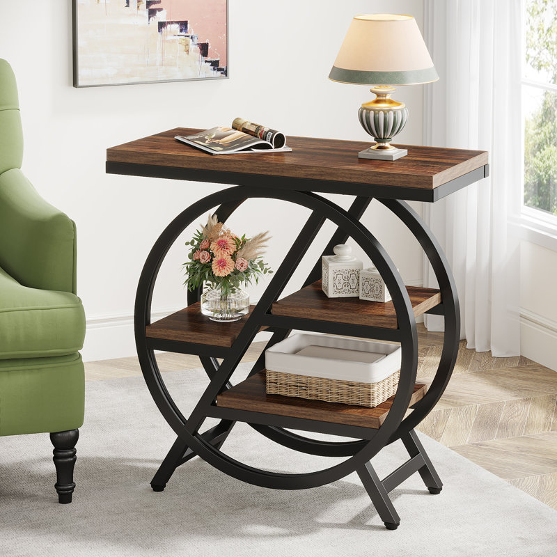Zekira 25.59'' W 3-Shelf End Table , Black, Rustic Brown/Black