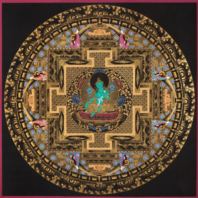 Green Tara Mandala (Brocadeless Thangka)