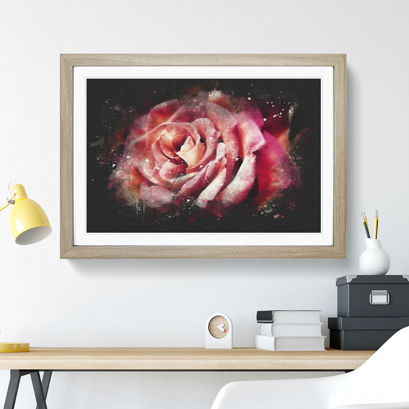 Pink Rose Flower Vol.4 - Picture Frame Graphic Art, Oak Framed, 27cm H x 36cm W x 2cm D