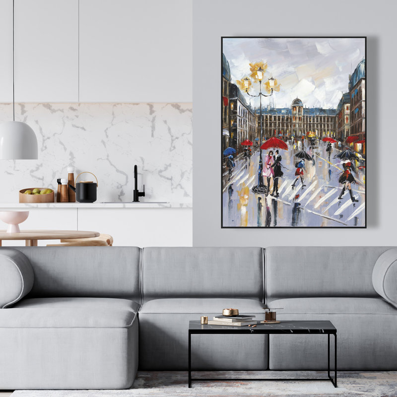 «People Walk Across the Street - Rainy Day», art sur toile, H 49,25 po x l 37,25 po