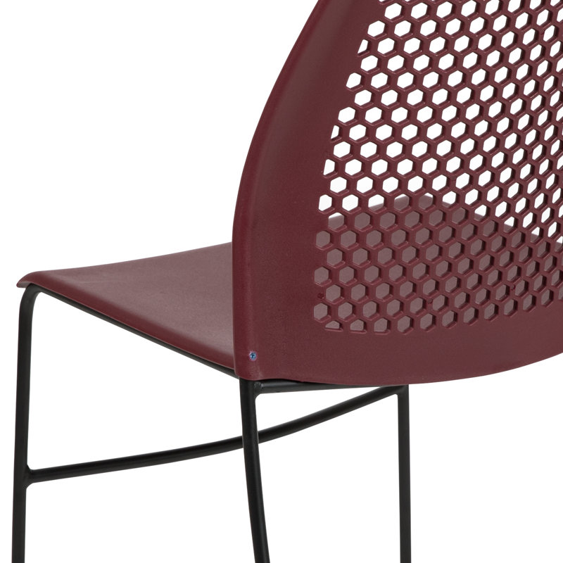 Chaises de vestibule empilables en plastique avec dossier en nid d'abeille Oliverson, Noir, Bourgogne, 5