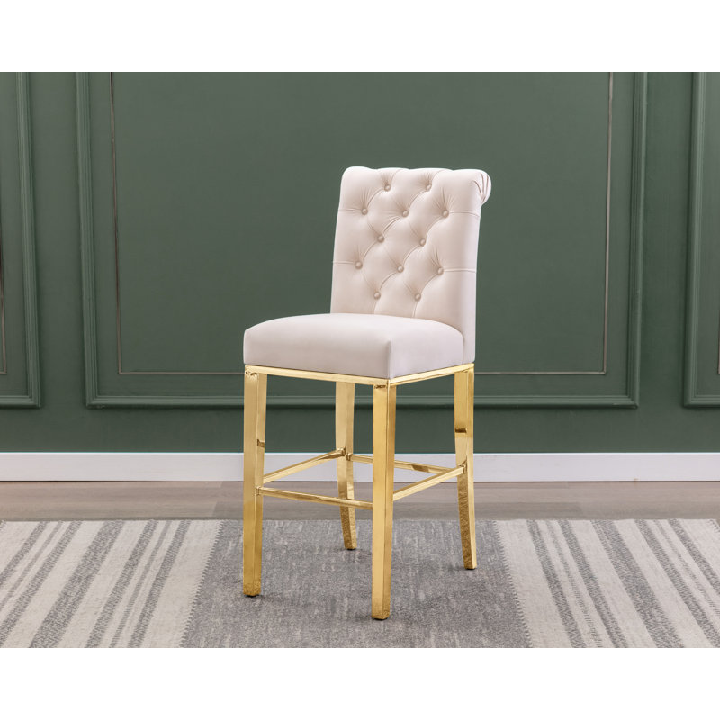 Kaarle Counter Stool, Bar Stool (29" Seat Height), Cream Seat/Gold Frame