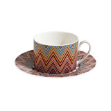 Missoni Tea Cup & Saucer ZIG ZAG Set of 2 in Luxury Box Jarris diam. 3.3in, H 2.3in, cap. 7.5 oz, Saucer diam. 6in