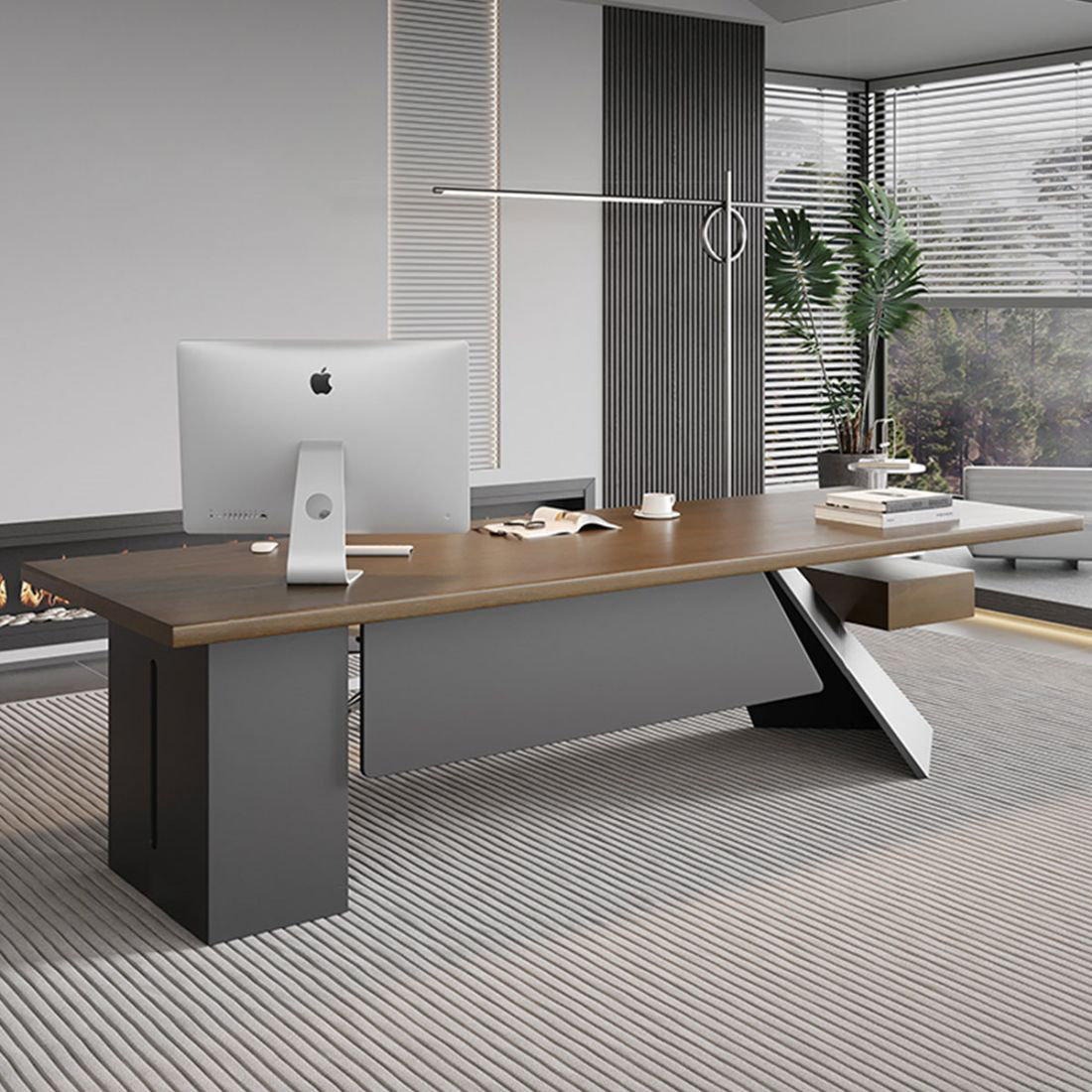 17 Stories Simple solid wood Office desk with main Cabinet and Drawers ...