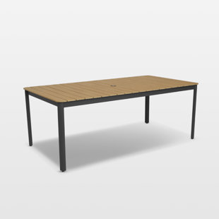 Table de salle à manger pour 8 personnes avec trou pour parasol, table de salle à manger rectangulaire en métal 78,7 po avec structure en aluminium