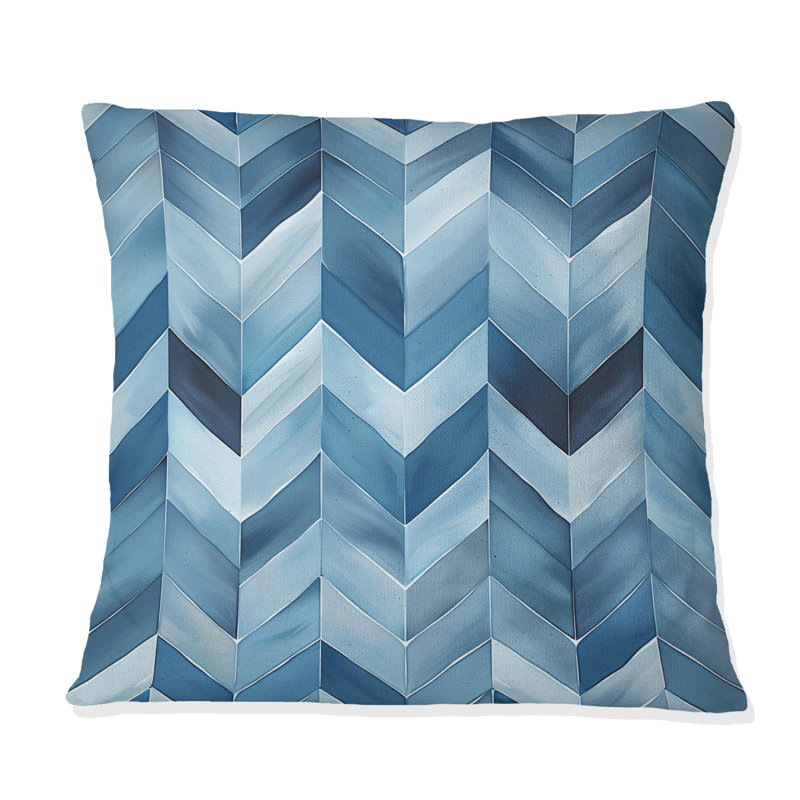 Coussin décoratif blanc à motif à chevrons blanc et bleu, H 18 po x l 18 po