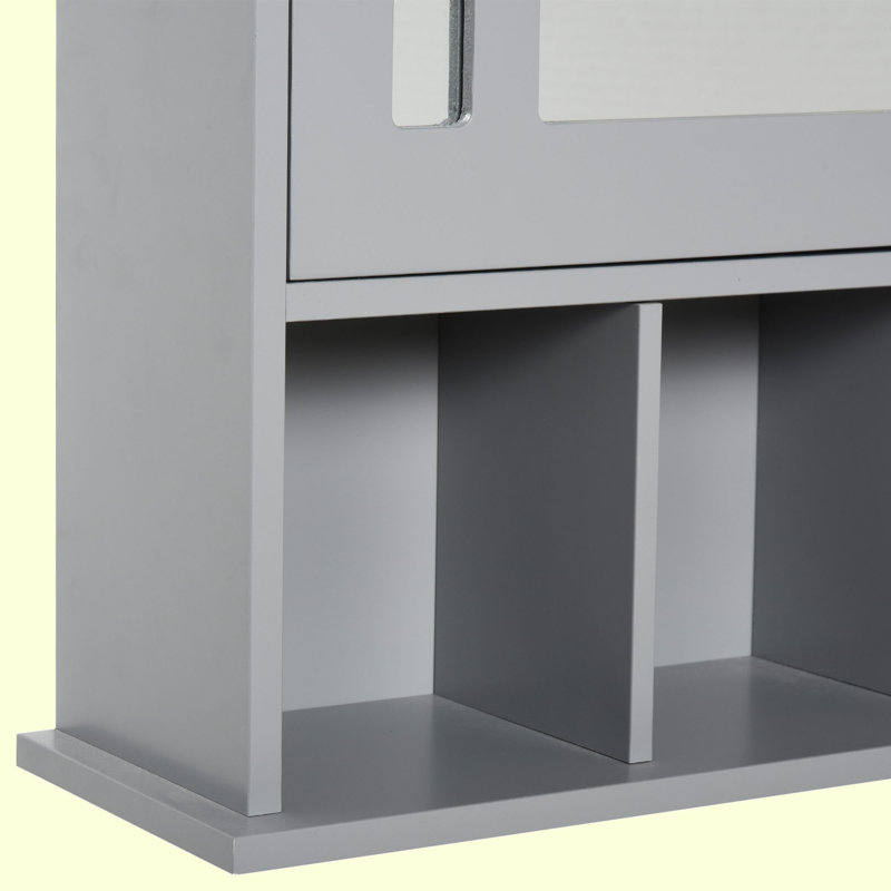 Armoire à pharmacie de salle de bain avec miroir, armoire à miroir murale avec porte et tablettes de rangement, gris