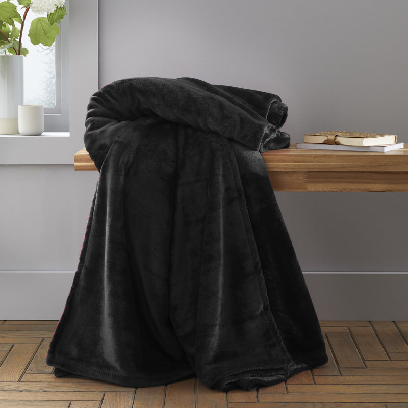 Raschel Velvet Touch Blanket Throw, 245cm x 280cm, Black
