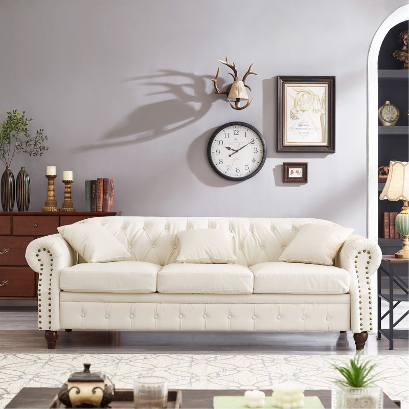 Canapé rembourré 85,8 po Chesterfield, Ivoire ivoire