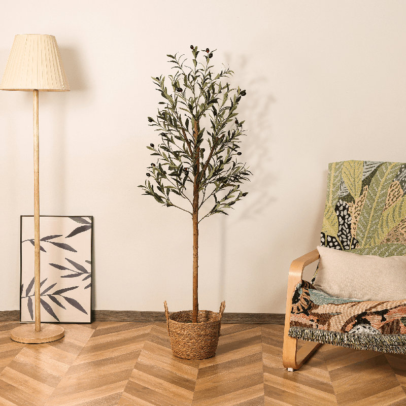 Albee Artificial Olive Tree in Pot with Realistic Leaves and Natural Trunk, 60'' H X 20'' W X 20'' D