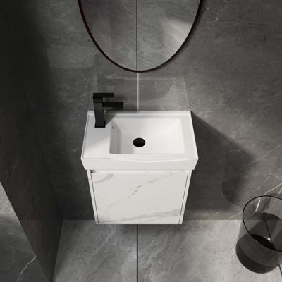 20" Wall-Mounted Bathroom Vanity with Ceramic Sink, Storage Cabinet with Doors,Bathroom Cabinet Set