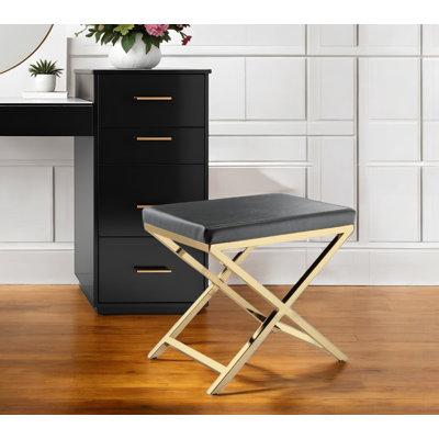 Chaise de coiffeuse 21 po en similicuir anthracite et doré