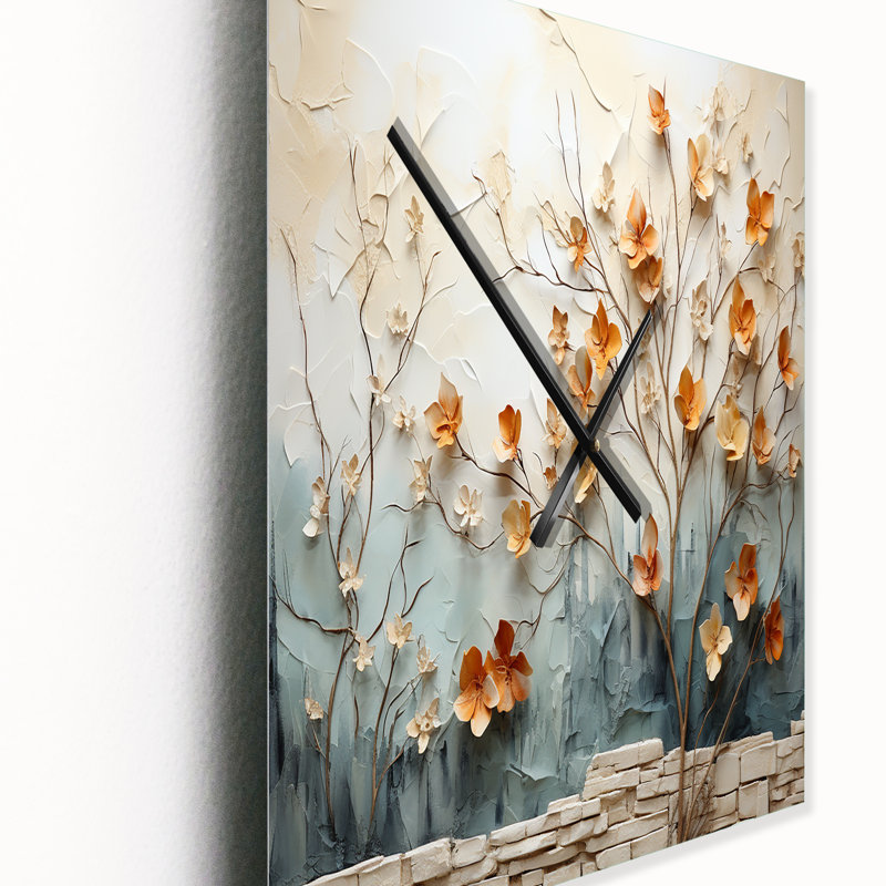 Horloge murale florale à érable gris pêche I - Whispering Maple, Petit