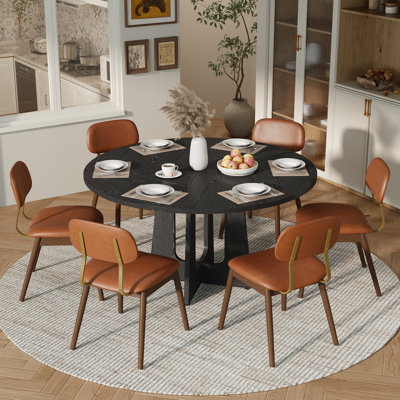 Modern Wooden Round MDF Dining Table Set with Solid Wood Chairs, 47" for Dining Room and Kitchen