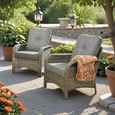 All-Weather Wicker Outdoor Lounge Chair With Cushions (Set Of 2)