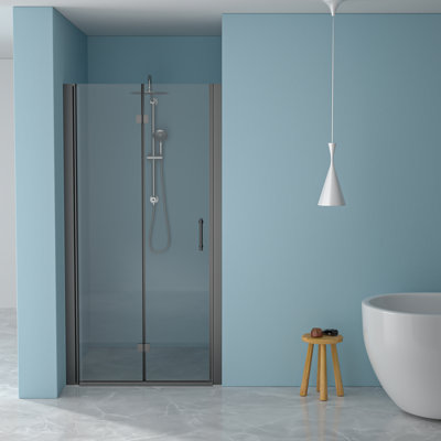 Porte de douche pliante noire matte de 34 po x H 72 po avec fonction double, verre trempé transparent de 1/4 po d'épaisseur, eau à garder à l'écart, cadre et charnières en acier inoxydable, options d'installation réversible, 180 po