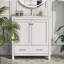 Armoire de salle de bain autoportante verte avec plateau en céramique, organisateur de porte et tiroir de séparation-608046728-608046730