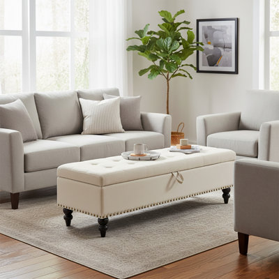 Elegant Cotton Linen Upholstered Storage Bench with Flip-Top