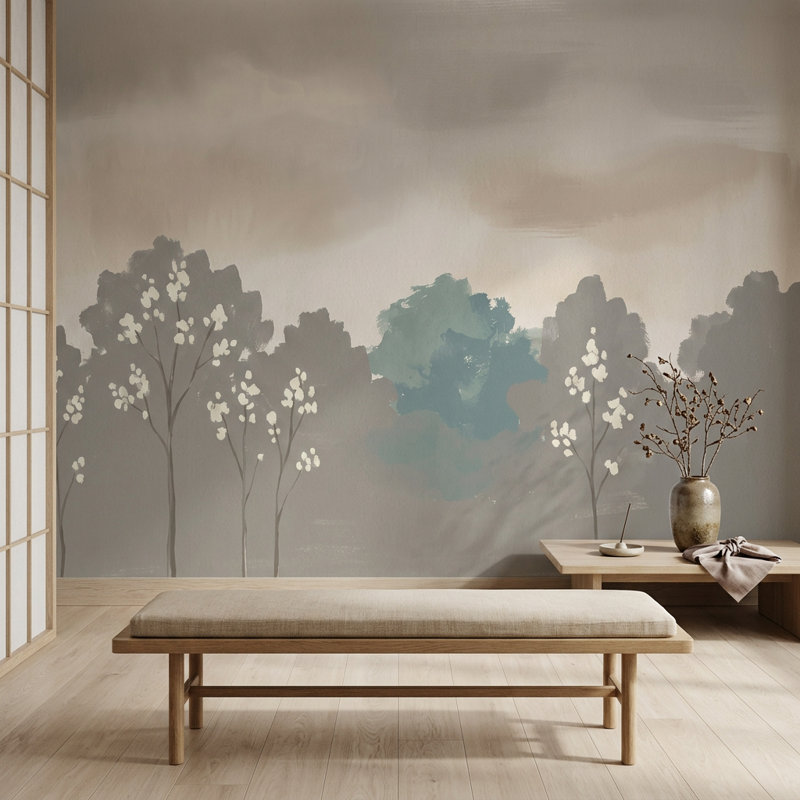 Papier peint Misty Landscape Minimal Trees, Textured Non-Pasted, 140 po x 108 po