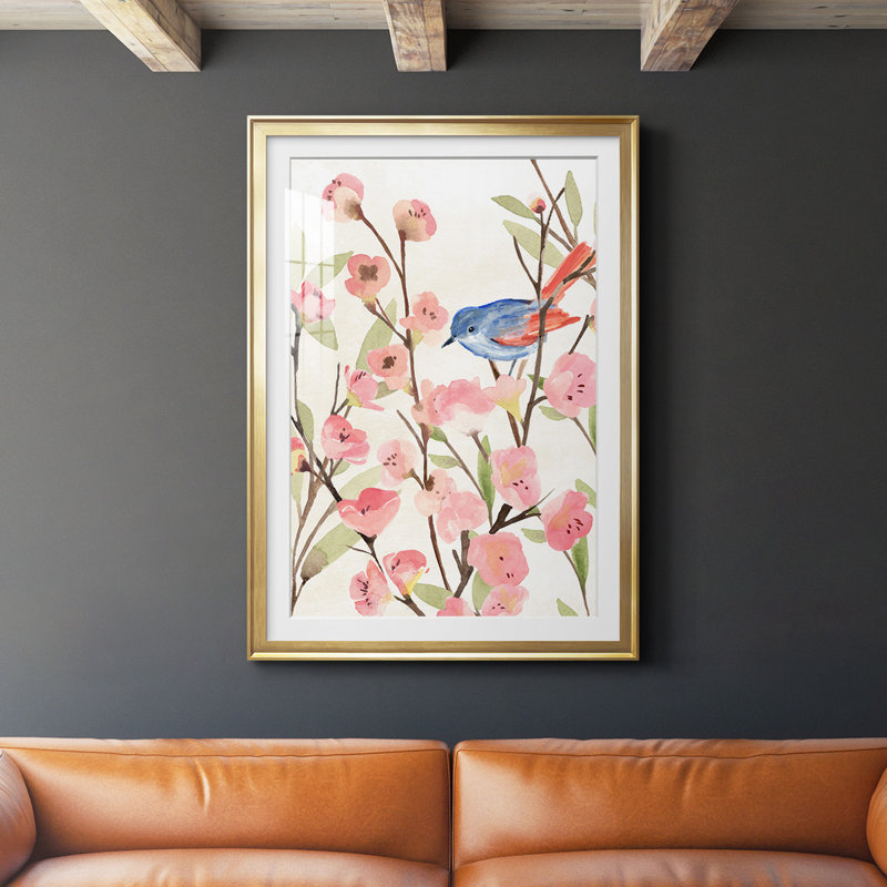 «Cherry Blossom Perch II», reproduction encadrée de qualité supérieure, Encadrement doré, L 30,5 po x H 42,5 po