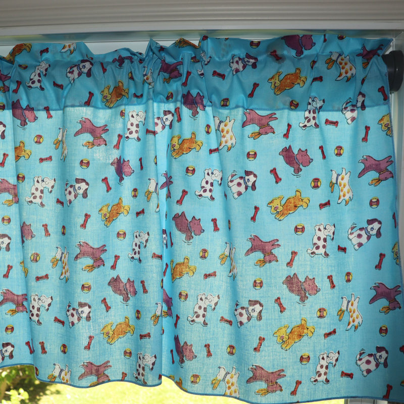 Cantonnière à imprimé chiots, Bleu, L 58 po x L 28 po