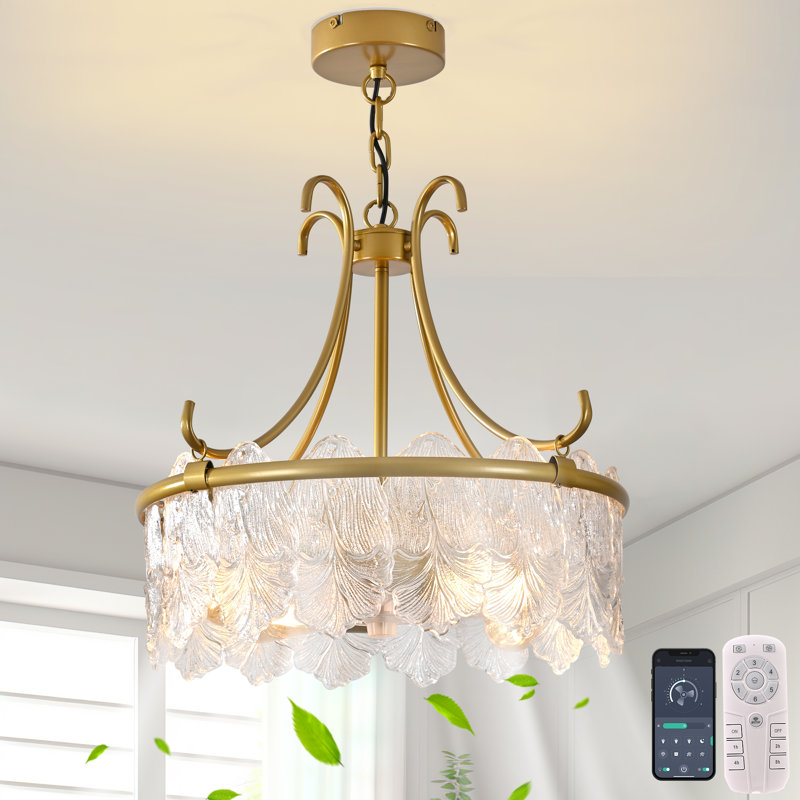  Ventilateur de plafond en forme de cage en cristal 22,64 po avec ensemble d'éclairage et télécommande