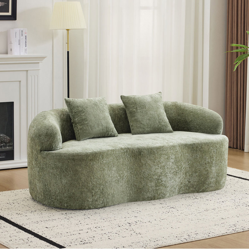 Canapé courbé avec accoudoirs arrondis, canapé à compression avec 2 coussins, crème pour petits espaces