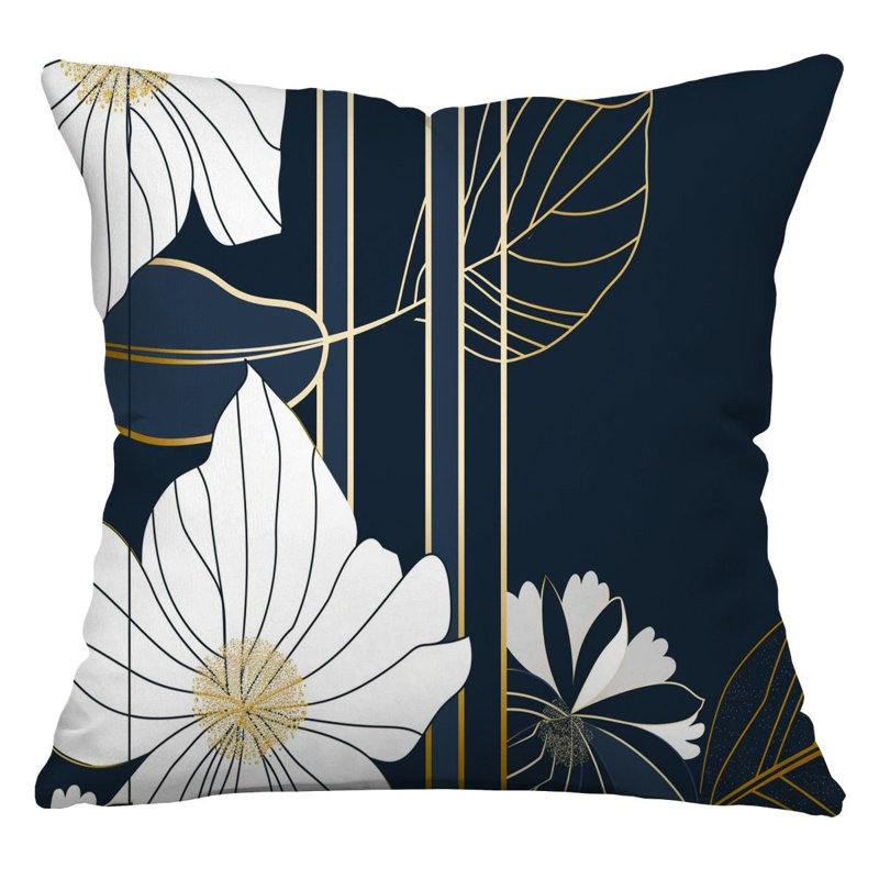 Coussin décoratif réversible à motif floral, H 26 po x l 26 po