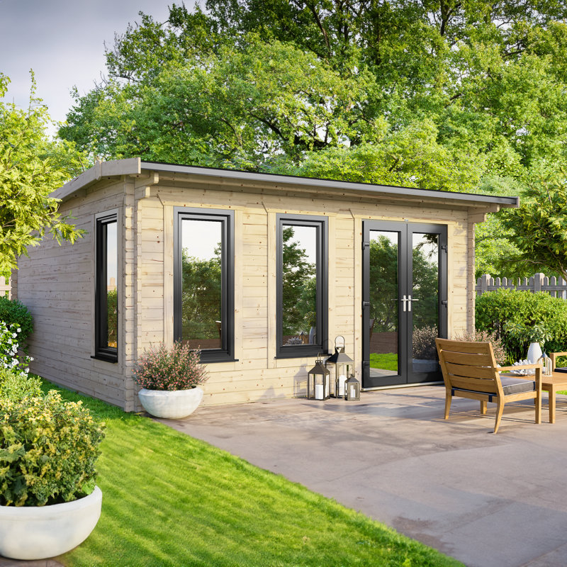 Powersheds 16 x 14ft Apex Log Cabin, Doors to the Right - 44mm