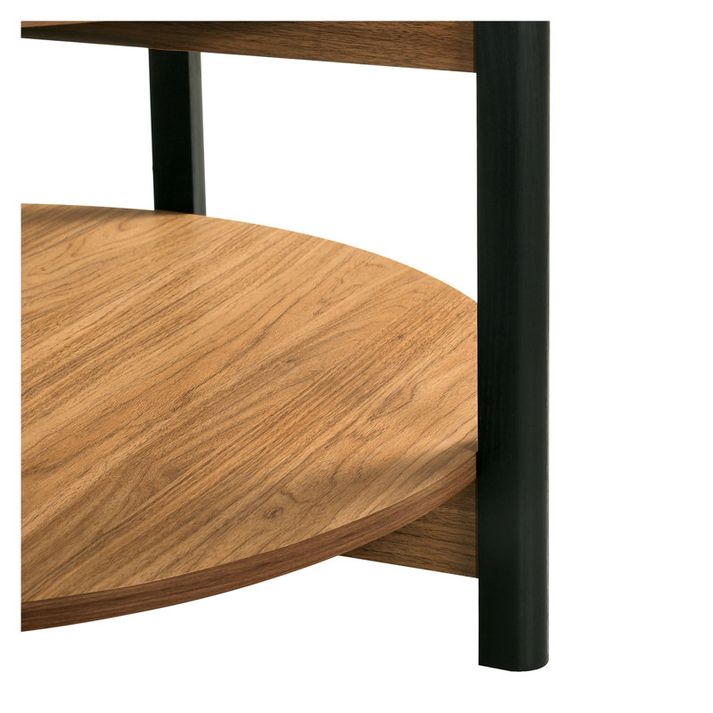 Table basse ronde en bois d'ingénierie finition noyer avec tablette ouverte - Mobilier de salon de style transitionnel