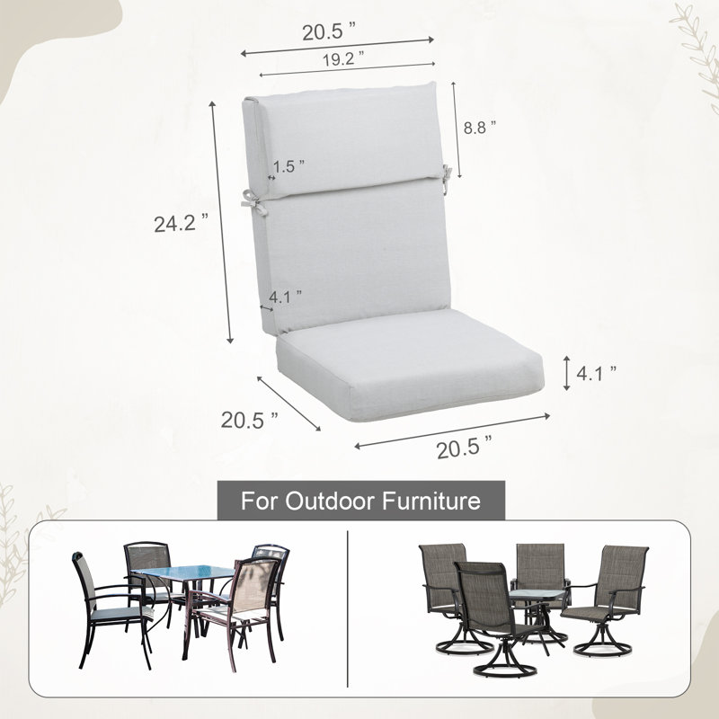 Ensemble de 4 coussins de chaise d'extérieur, Gris clair