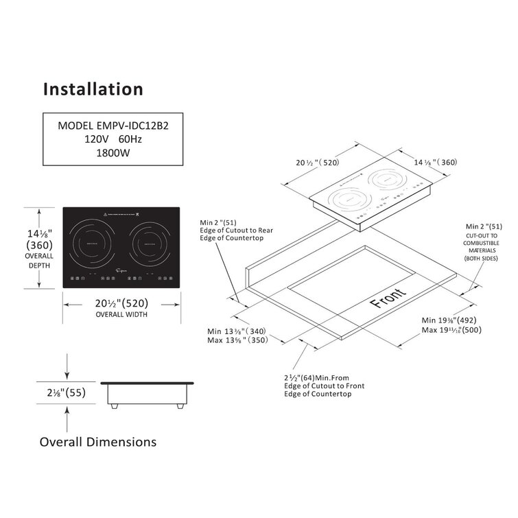 GTKZW Electric Cooktop 2 Burner 110v