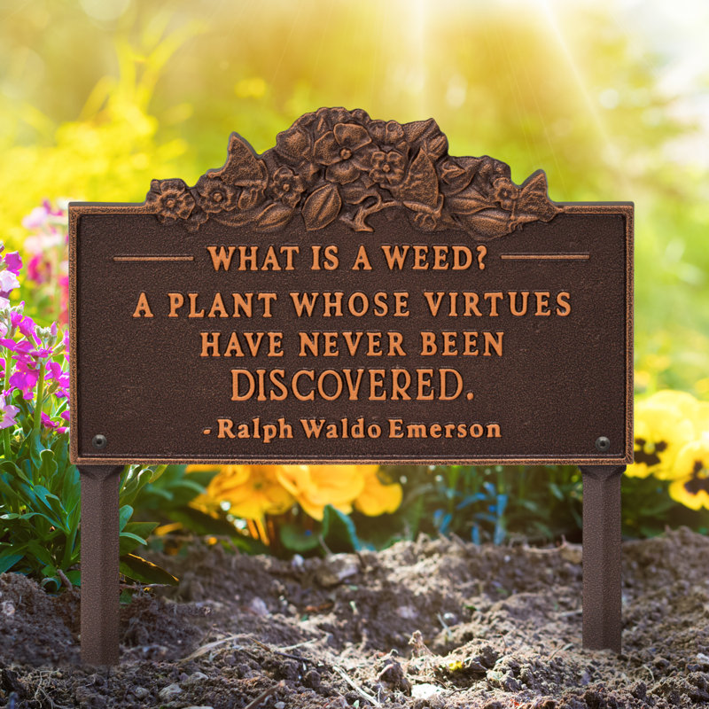 What is a Weed Garden Lawn Plaque, Antique Copper, 14