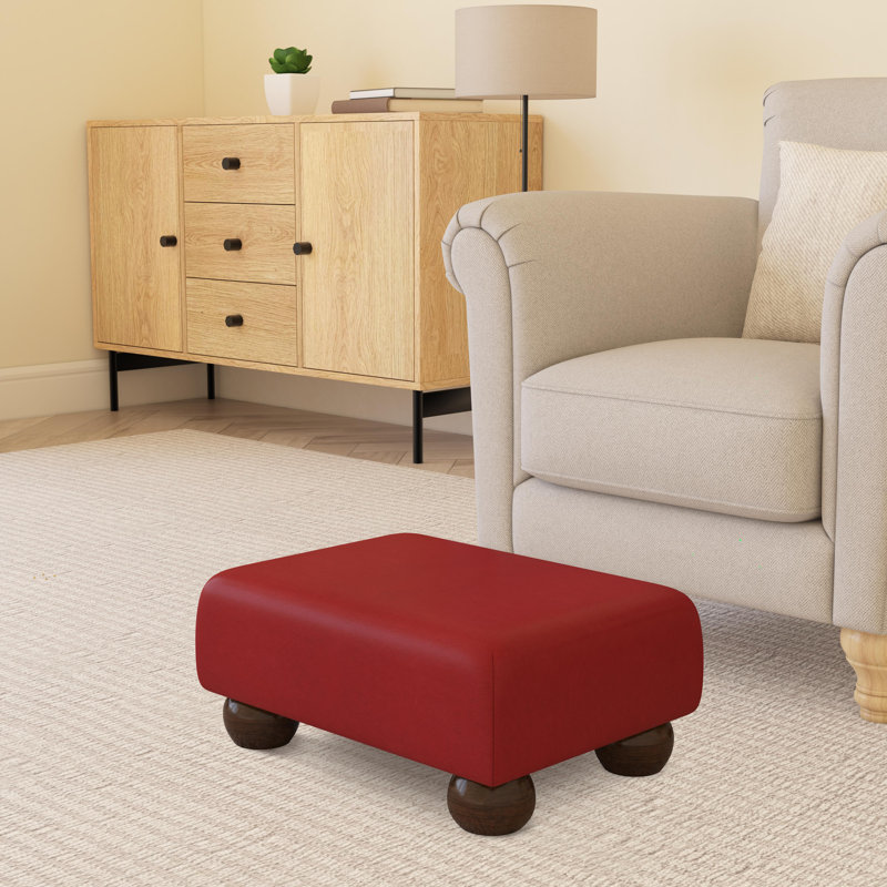 Acierno Natural Wood Bun Feet - Faux Leather, Brown, Poppy Red