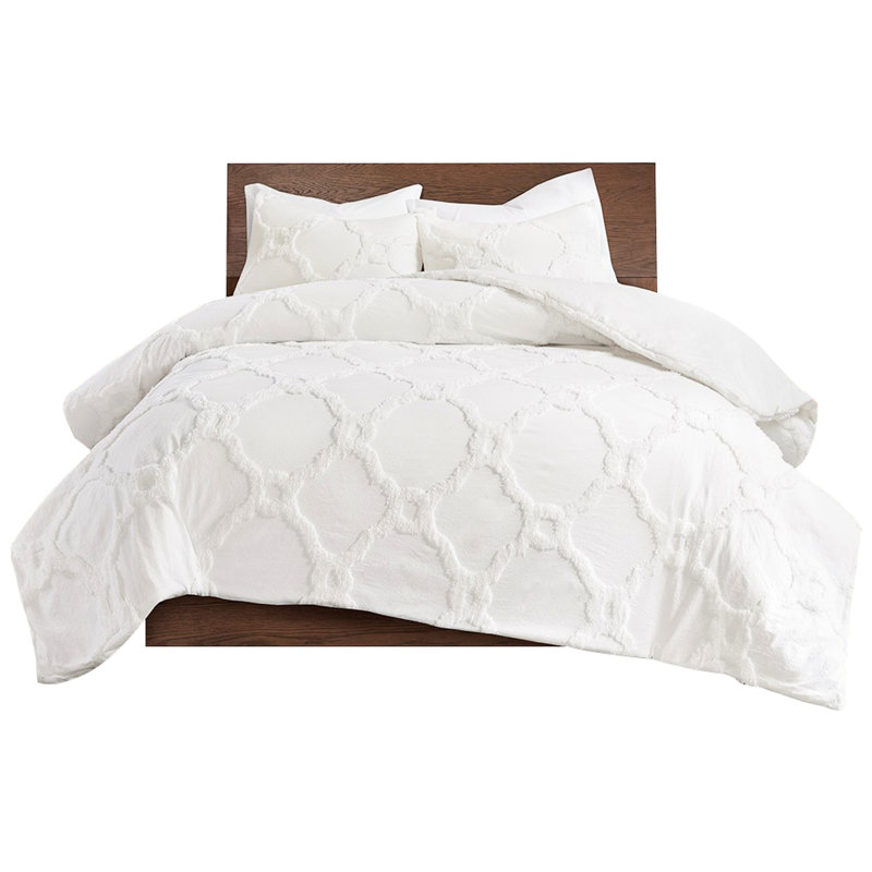 Housse de couette de luxe géométrique en chenille 100% coton, double / grand, respirante - avec motif, -