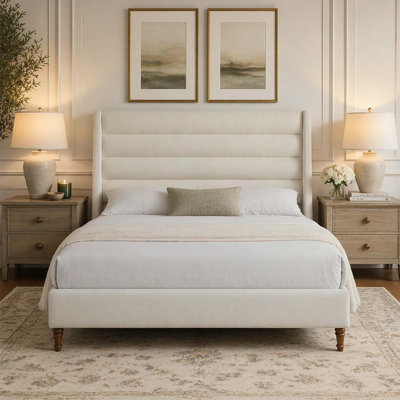 Modern Minimalist Style Platform Bed with High Headboard,Wave-Shaped Design,No Box Spring Needed