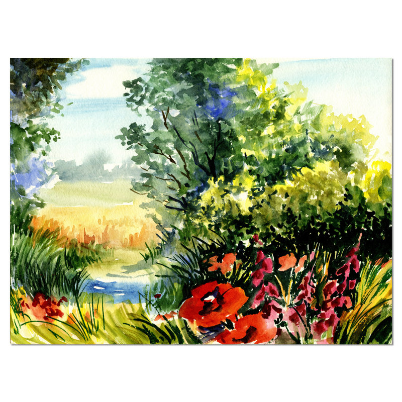 «Landscape with Flowers Landscape», reproduction sur toile tendue, H 8 po x l 12 po