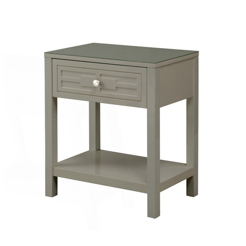 Table d'appoint, table de chevet avec plateau et tiroir en verre, table de chevet