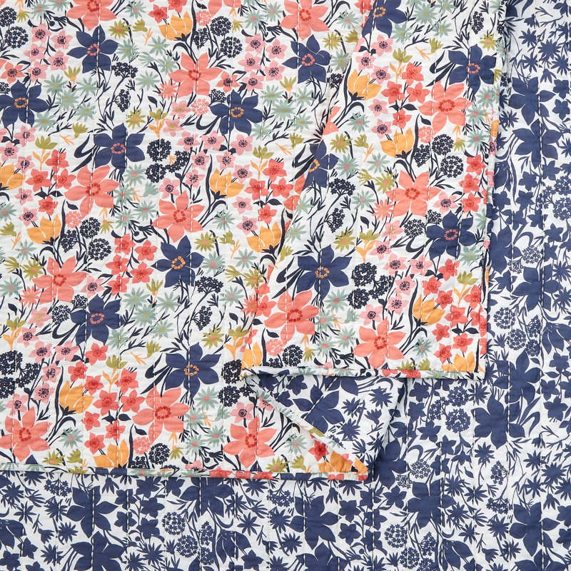 Marsh Hens Floral Reversible Quilt Set, King Quilt + 2 King Shams