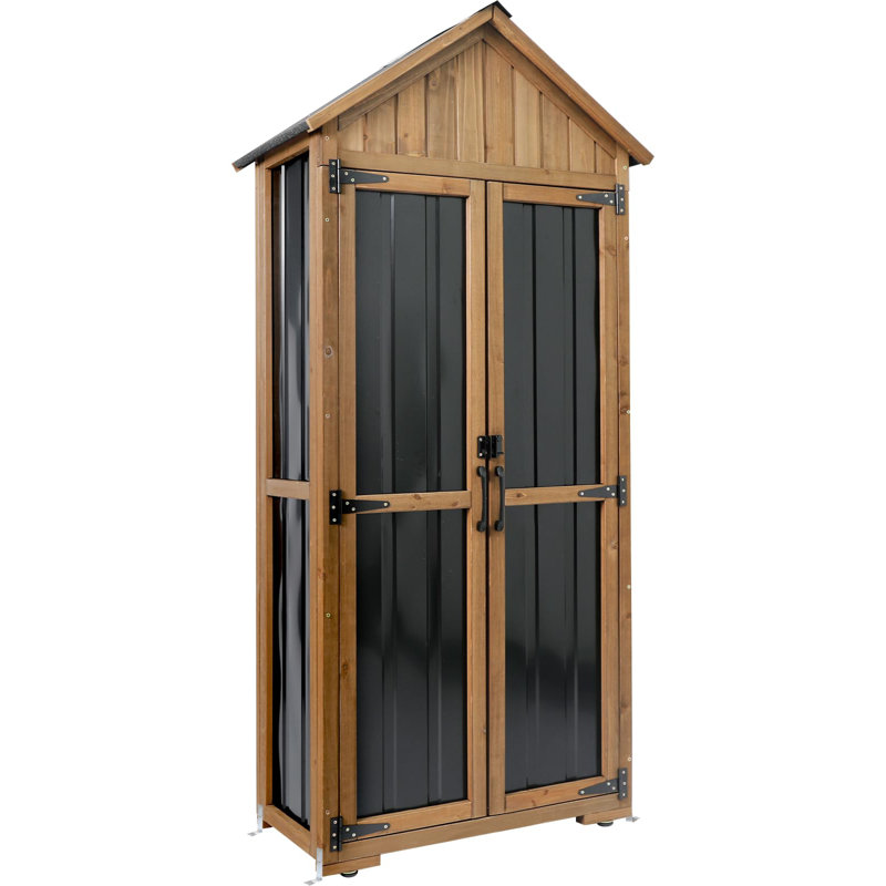 Outdoor Storage Cabinet with Adjustable Shelf & Lockable Doors, Wood & Metal for Garden Patio