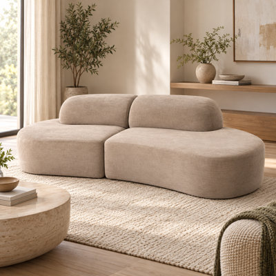 Canapé d'angle modulaire incurvé Modern Cloud sans os, 236 cm (93,1 pouces), en tissu éponge abricot, pour salon