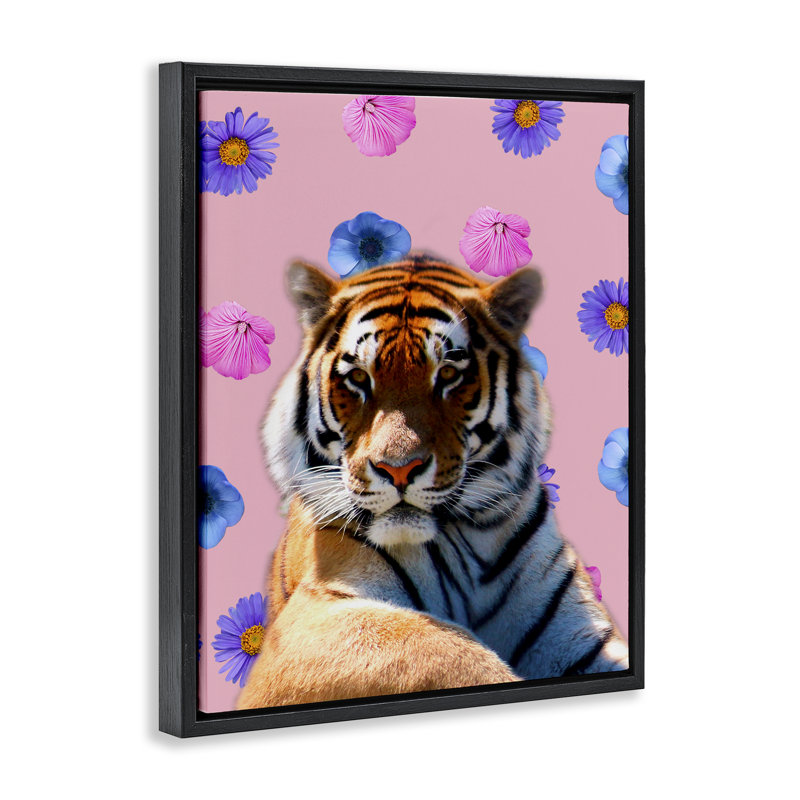 Cadre flottant Floral Safari Tiger, design par Marcus Prime, H 31 po x l 25 po, Cadre flottant noir de jais
