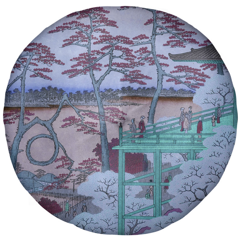 Coussin Utagawa Hiroshige Kiyomizu Hall et étang Shinobazu à Ueno, 27,5 po x 55,5 po, Bleu